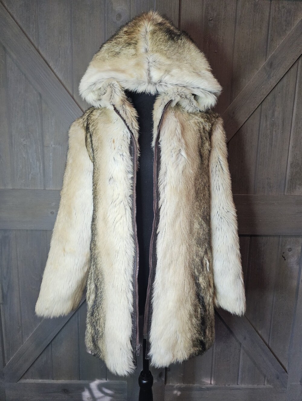 Vintage 1960s El Encore Faux Fur Hooded Coat sz 36